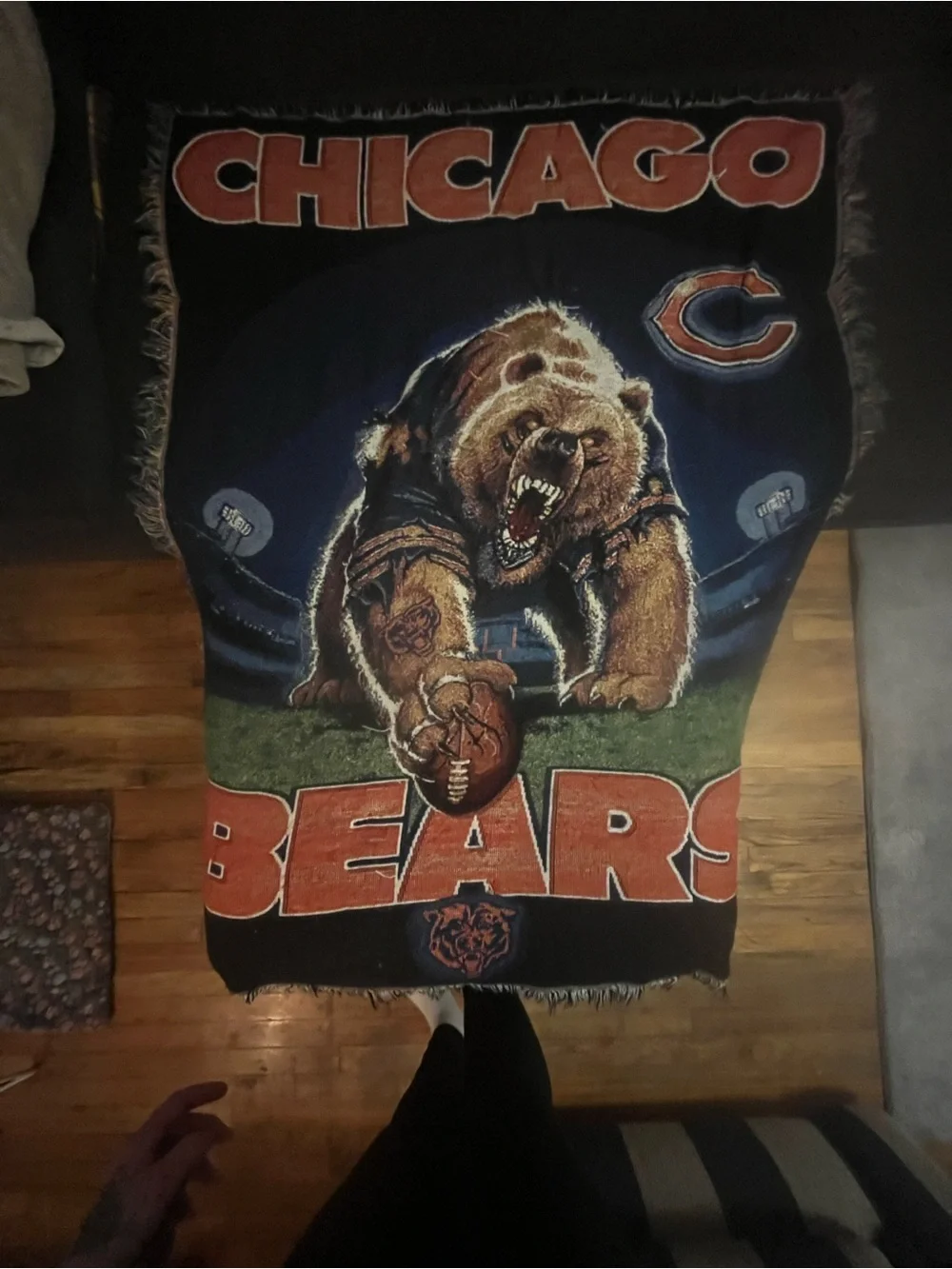 Rare vintage Chicago bears Throw Blanket in Navy and Orange